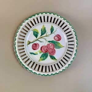 Vintage Ugo Zaccagnini Italian Reticulated Plate | Hand-Painted Cherries | Italy
